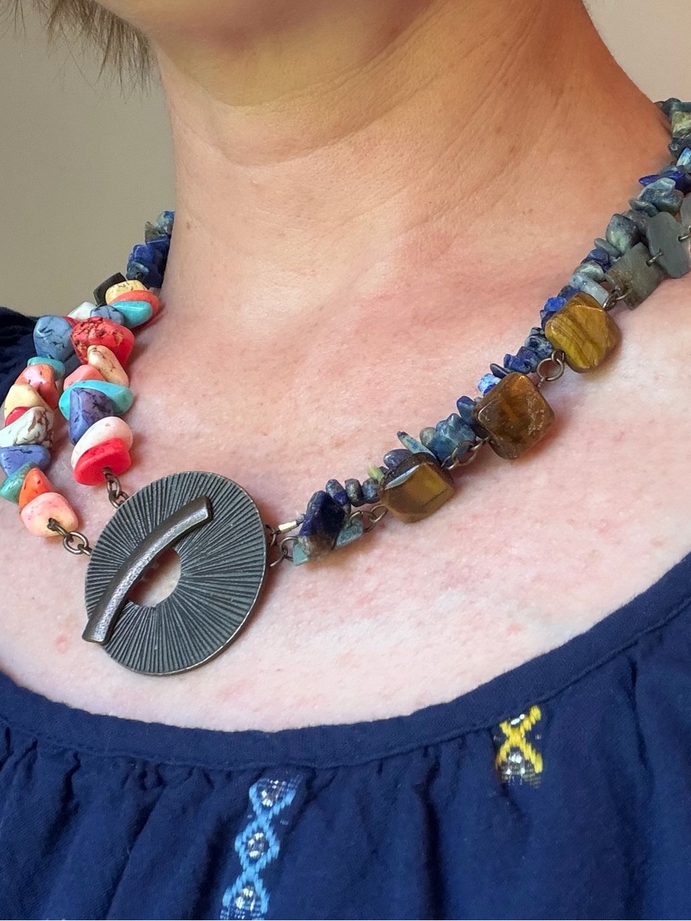 Multicolor Stone Bead Pendant Necklace - Picture 4 of 6